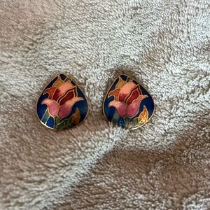Vintage Cloisonné Floral  Earrings